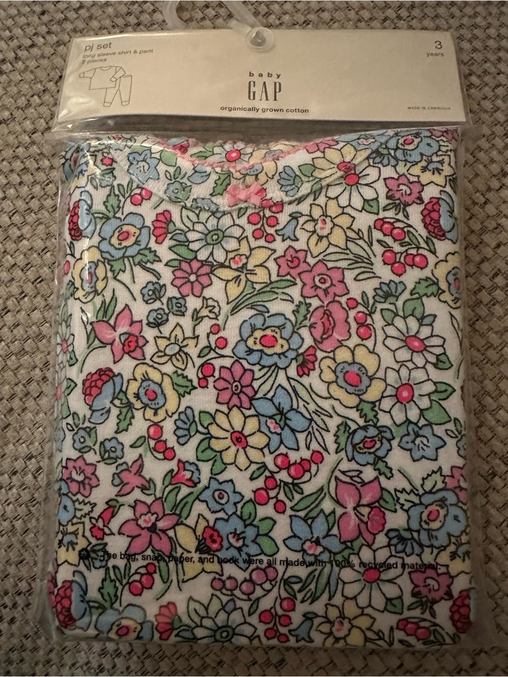 GAP-Girls Floral 2-Piece PajamaSet - Pink, Blue, Green. Size 3. NWT